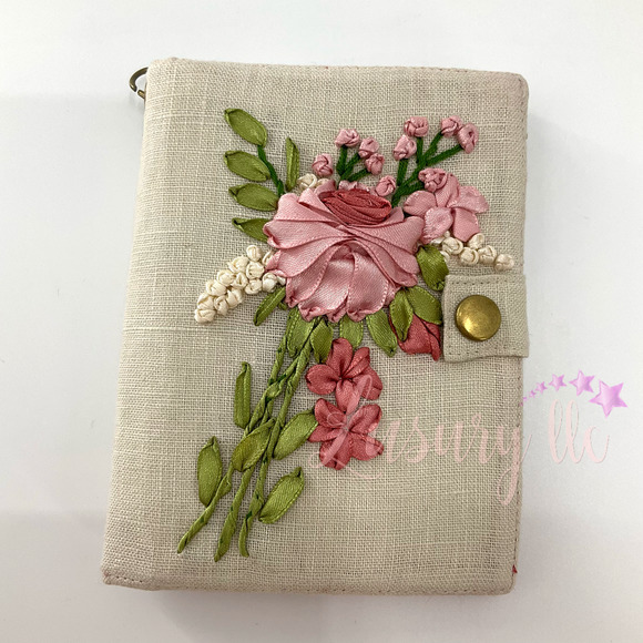 Pink Rose Embroidery Passport Wallet, Birthday Gift, Versatile Washable - Picture 1 of 13